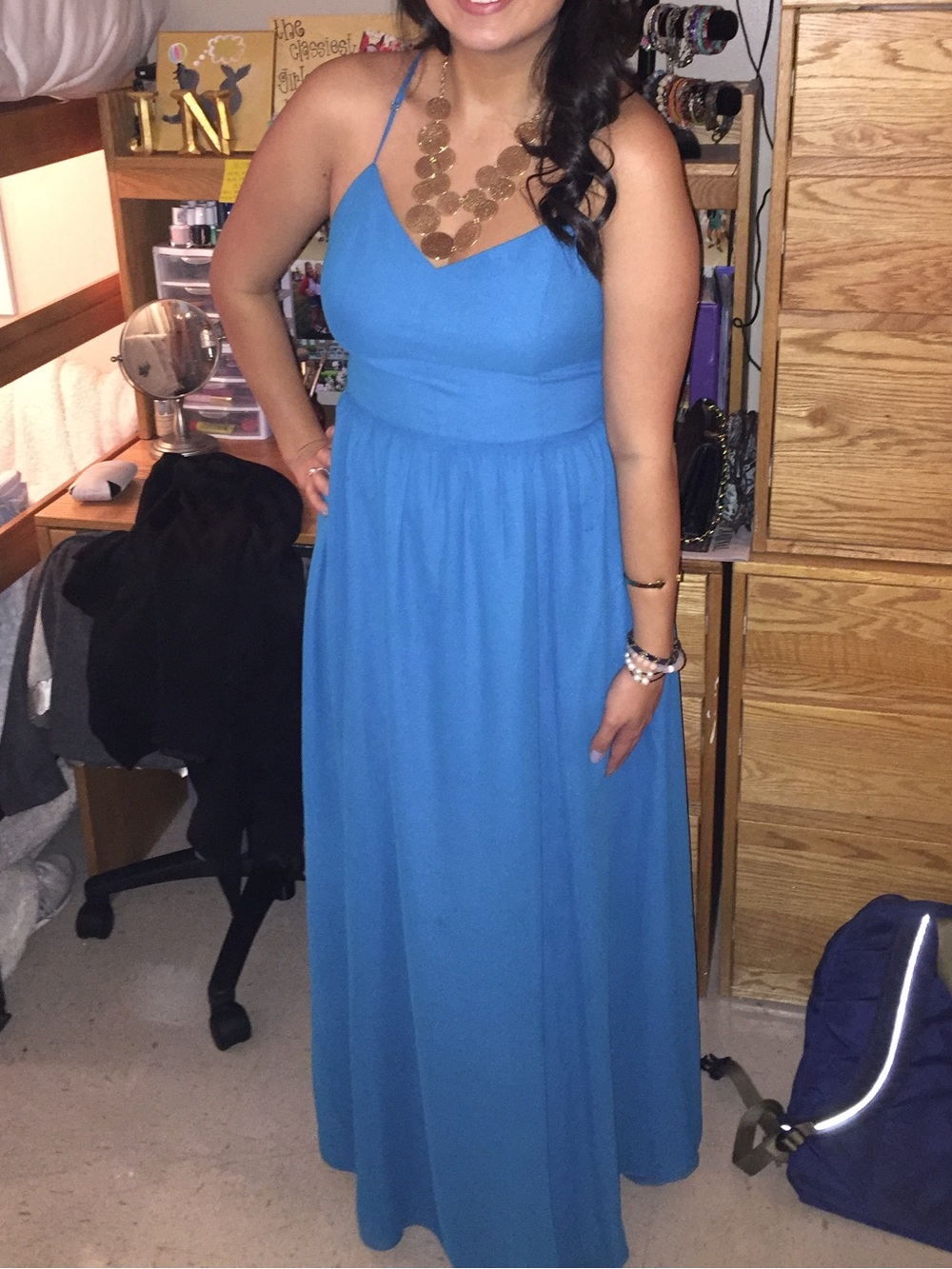 Adeline Rae size Large Blue Spaghetti-Strap Maxi Dress